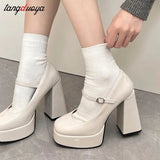 High Heels Mary Jane Shoes Women 2024 Patent Leather Platform Pumps Woman Elegant Solid Office Heels Thick-Heeled