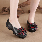 New Head Layer Cowhide Soft Sole Women's Shoes National Wind Leather Women's Single Shoes Large Size Comfortable Bean