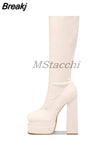 Women's High Boots Autumn Winter Platform Shoes Thick Bottom High Heels Elastic Leather Long Boots Women Demonia Boots