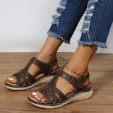 Summer Vintage Female Al Line Soft Bottom Large Size Round Wedge Sandal Female