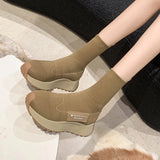 Women Ankle Boots Sock Boots Slip on High Heeled Platform Boots Botas De Mujer Platform Boots Women