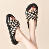 New Summer Women Outside Plaid Cross Slipper Casual Holiday Open Toe Flat with Non-slip Slide