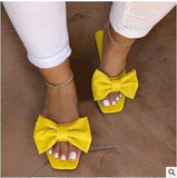 Summer Plus Size One-line Solid Color Bow Flat Sandals Outdoor Beach Slippers Elegant Women Shoes