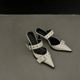 Women's Mules Sandals Slippers High Heels Pointed Toe Elegant Fashion Designer Trend 2024 Party Silver black beige
