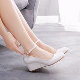 Queen Women's High Heels Pumps Sexy Bride Party Thick Round 5CM Wedges Dress Shoes Platform Lady
