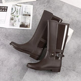 Rainboots Women Knee-High Water Boots Buckle Long Tube High-grade Waterproof Shoes Womens Rubber PVC Rain Boots