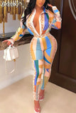 Autumn 2 Piece Sets African Sets For Women Retro Print Loose Long Shirt And Skinny Long Pants Sexy Fall Fashion