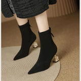 Spring and Autumn New Pointed Fashion Women's Elastic Boots Black Cover Wear Versatile Comfortable Short Boots for