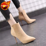 Black Footwear Pointed Toe Short Shoes for Woman Heeled Women's Ankle Boots Very High Heels Suede on Offer Free
