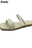 Women 2023 New Women's Slip on Shoes Summer Square Head Peep Toe Slippers Women's Flat Outerwear Beach Solid