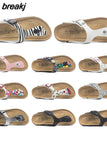 2023 New Women Print Cork Flip Flops Slipper Casual Summer Beach Outside Non-slip Slides
