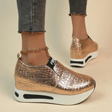 Gold Snake Pattern Sneakers Women 2024 Spring Slip On Height Increase Sneaker Woman Plus Size Pu Leather Loafers Shoes