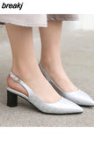 Women Sexy Slingback Pointed Toe Pumps Block Heel Croco-Effect Summer Party Dress Shoes Plus Size 33-46 High 6cm