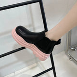 Lemon Green Platform Women Short Boots Slim Thick Sole Leather Chelsea Boots New Mixed Color Height Increase