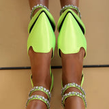 Ankle Strap Flats Women Summer 2023 Satin Pointed Toe Mules Sandals Woman Crystal Decor Party Slingback Shoes