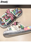 Design Summer Women Graffiti Slippers Platform Shoes Mules Flip Flops Street Sandal Outside Flat Casual Shoes for