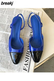 Elegant Mixed Color Slingback Sandals Women Elastic Band Back Strap Heel Pumps Brand Design Shoes Mule Dress Party