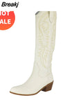 Women's Western Boots 2023 Autumn Winter Fashion Chunky Heeled Cowboy Boots Vintage Style Country Western Cowgirl White