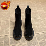 Shoes for Woman Black Women's Ankle Boots Sock Footwear Combat Booties Very High Heels Suede Punk Style Heeled Autumn