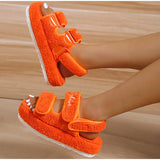 Women 2023 Autumn Fur Sandals Fashion Cozy Plush Gladiator Sandals Hook Loop Casual Ladies Slippers Platform Fuzzy Cotton