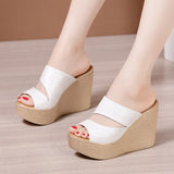 Super High Heel Slippers Women's Muffin Thick Soles Waterproof Table Fashionable Small Size 32-33 Slope Heel Sandals