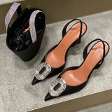 Rose Red Women Pumps Thin Heels Pointed Toe Super High Buckle Strap Ladies Dress Shoes Sandals Women