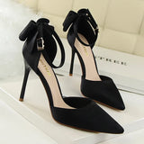 Breakj Korean Version Of Sweet Women's Shoes Fine Heel High Heel Shallow Mouth Pointed Silk Hollow Bow After A Word With