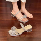 Breakj Summer New Word Water Diamond Mountain Tea Transparent Crystal And Temperament And High And Cool Slippers
