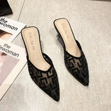 Breakj Half Slippers Women Wear 2024 New Summer Mesh Tips High Heels Fine Heel Temperament Cool Slippers