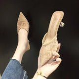 Breakj Half Slippers Women Wear 2024 New Summer Mesh Tips High Heels Fine Heel Temperament Cool Slippers