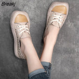 Women Sneakers Summer Shoes Genuine Leather Sandals Lace-Up Hollow 2022 New Handmade All-Match Platform