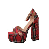 Print Sandals Women 2023 Summer Platform Shoes Chunky Style Peep Toe Heels Cloth Upper Zapatos