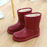 Boots Women Waterproof Work Shoes for Girls Mid-calf Water Shoes Winter Plush Warm Rain Boots with Fur EVA Anti Slip