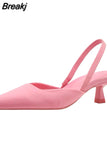 2023 New Fashion Black Fashion Slingback High Heels Thin High Heels Pointed Toe Slip on Pink Temperament