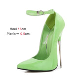 Performance Fetish Women's Pumps Candy Color Metal Thin Heel Sexy Single Shoes 16CM Pointed High Heels On The