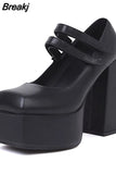 Big Size 43 Brand New Great Quality Block High Heel Chunky Platform Shoes Spring Summer Sexy Goth Mary Jane Footwear