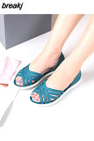 Summer Women Fashion Jelly Sandals Low Heel Peep Toe Shallow Slides Casual Beach Outdoor Female Ladies Slipper