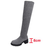 Autumn Winter Women's Over The Knee Sock Boots 2023 Stretch Knitted Thick Heels Long Boots Woman Slip On Platform