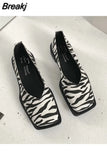 Shoes Ladies Female Footwear Square Toe Women's Moccasins Autumn Casual Sneaker Shallow Mouth Soft 2023 Retro Dress