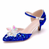 Queen 5CM Pointed Toe Bride Wedding Shoes Cinderella Prom Pumps Ankle Strap Buckle Rhinestone Mary Janes High