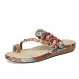 Summer Women Beach Bohemian Print Flip Flops Fashion Flower Rhinestone Weave Gladiator Non-slip Slides Slipper