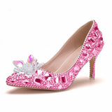 Quee Cinderella Glass Slipper Sexy 7cm Pointed High-Heels Rhinestone Sequins Bridesmaid Wedding