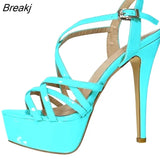 Women Sandals Sexy 14CM Platform High Heels Ankle Strap Sandals Open Toe Sanke Gladiator Party Dress Women