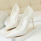 Breakj Korean Version Of Fashion Simple And Versatile Women's Shoes Fine Heel High Heel Shallow Mouth Pointed Professional OL Show Thin Women's Single
