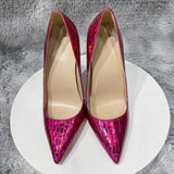 Rose Laser Crocodile Effect Women Pointy Toe High Heel Party Dress Shoes Sexy Ladies Shiny Stiletto Pumps 8cm 10cm