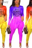 Gradient Letter Print Casual Sets Women Long Sleeve Side Slit Top+Legging Pants Outfits Autumn Loose Fashion 2pcs