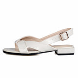 Leather Women Sandals Square Toe Buckle Strap Roman Shoes for Women Plus Size Low Heel Casual Beach Sandals Solid