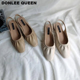 Slingback Sandals Women Slip On Mule Shoes Women Round Toe Low Heel Shoes Brand Shallow Pleated Sandal Elegant Mules