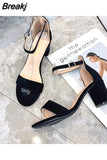 High Heel Sandals Women's Shoes Women's Summer Women's Leather Velvet Open Toe Thick Heel Buckle Bag Heel Size 34-42