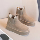 Chelsea Ankle Boots Woman Winter 2023 Fur Luxury Designer Shoes Women Flats Heel Warm Casual Elegant Plush Snow